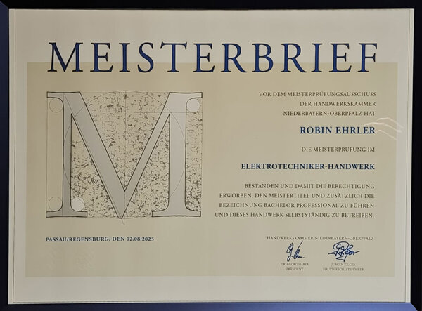 Meisterbrief von Robin Ehrler